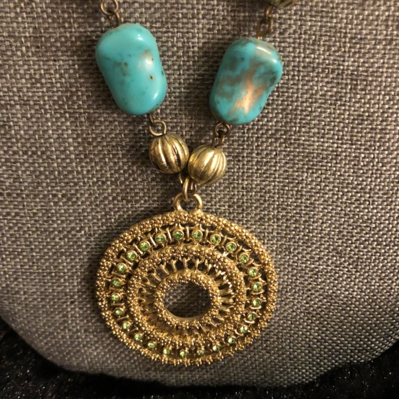 Women’s Necklace Turquoise, Gold and Green Colors - Picture 2 of 14